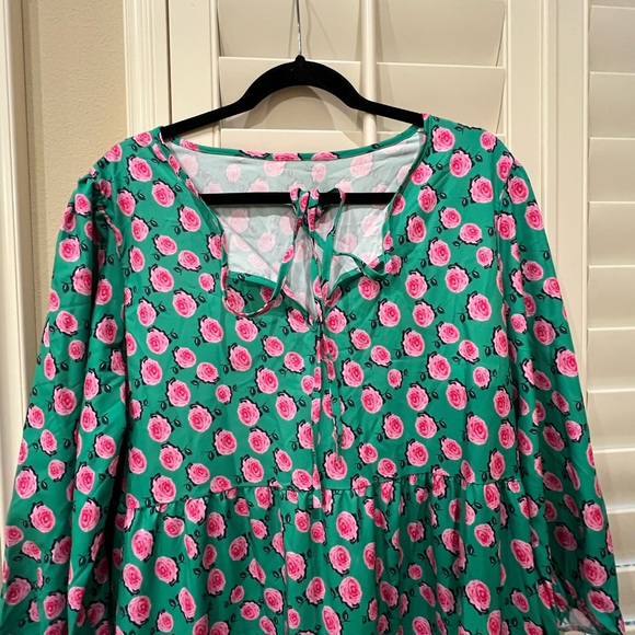 Boho Floral Puff Sleeve Tiered Maxi Dress Casual Layered Dress - Picture 10 of 14